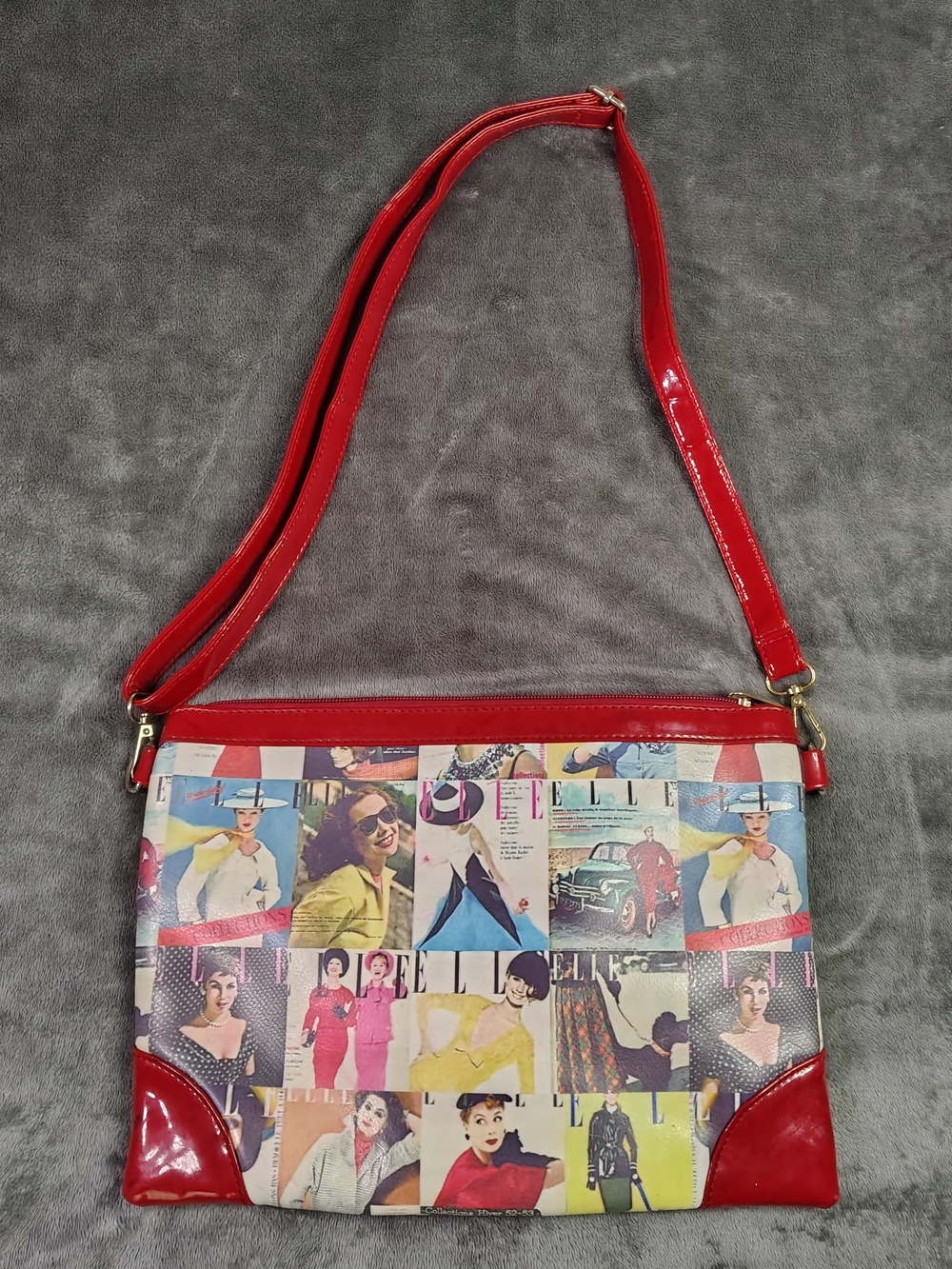 Red Maximalist Retro Pop Art Fashionista Magazine Collage Crossbody Bag